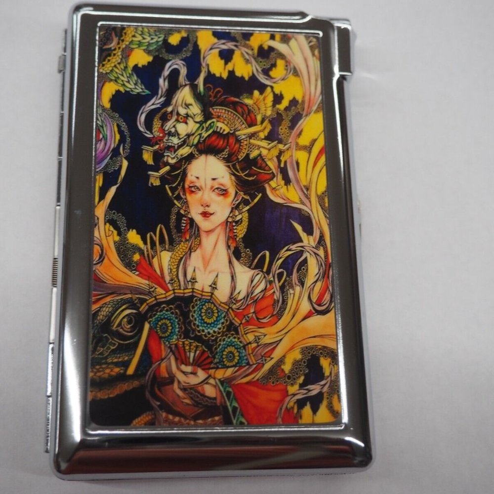 Sharp Art Nouveau Cigarette Case W/Built In Butane Lighter